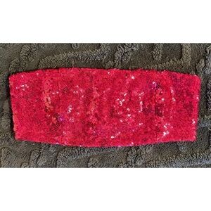 STAUD Sparkly Sequin Bandeau Top Strapless Tube Bra Top Bright Barbie Pink